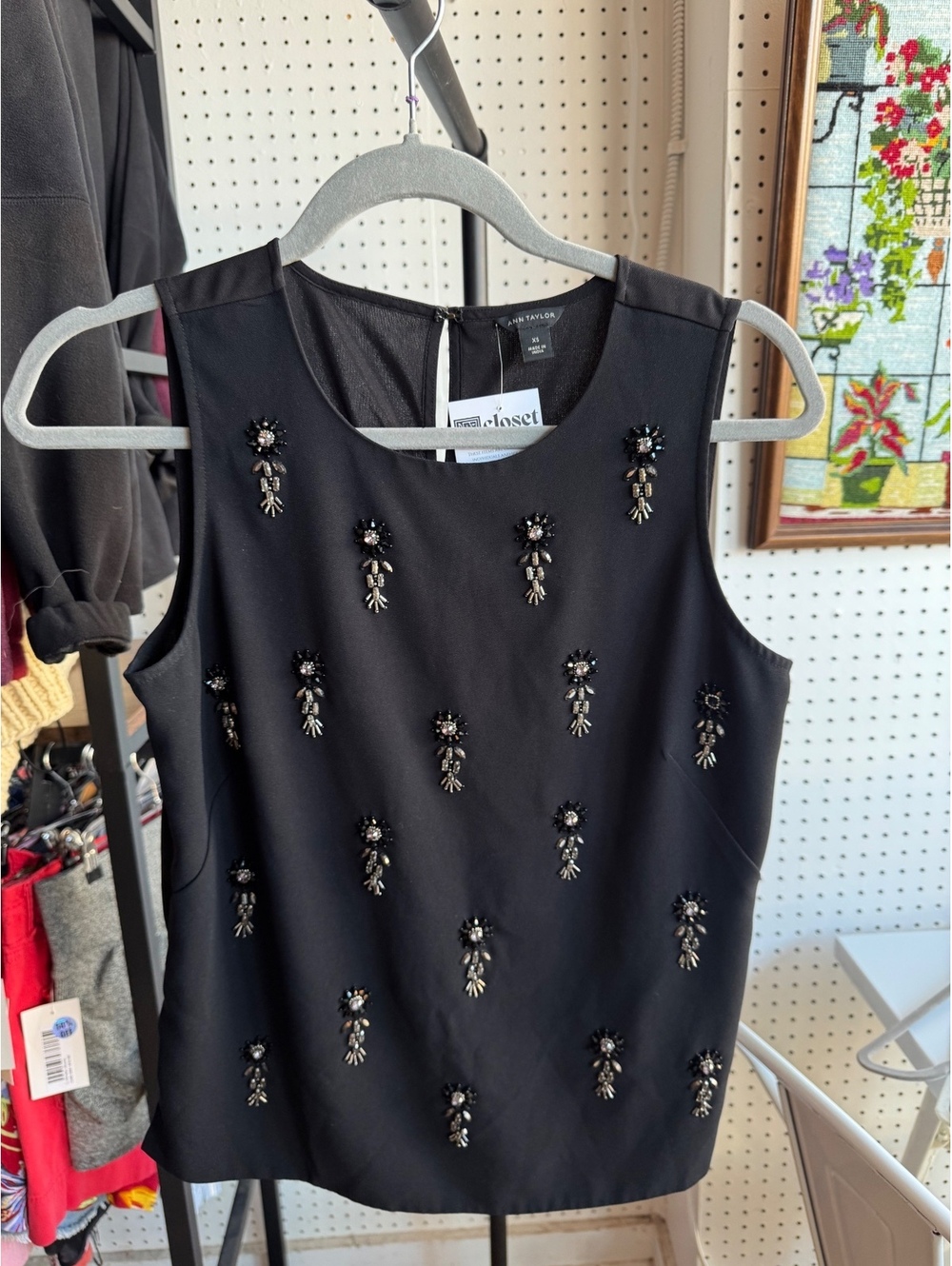 Ann Taylor Black Embellished Sleeveless Blouse XS